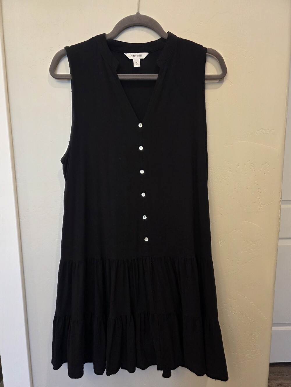 Nine West Black Strapless Tiered Button Dress Size XL